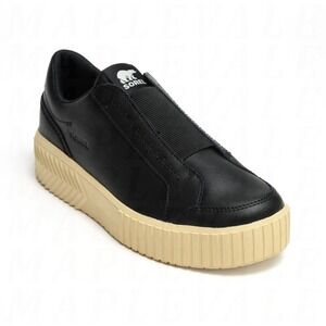 Sorel Ona Ave Slip-On Women's Sz 9 Elastic Leather Sneakers Black/Chalk NEW